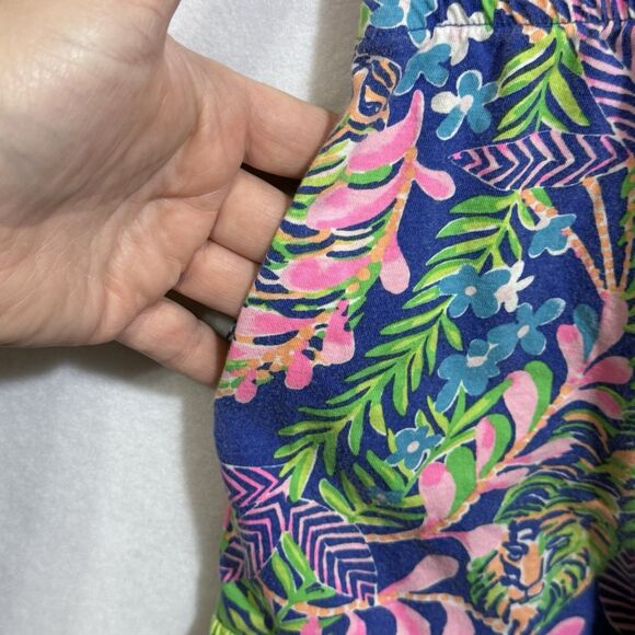 Lilly Pulitzer Brienne Borealis Blue Shorts Romper Girls L Floral Tropical Tiger - Picture 7 of 12